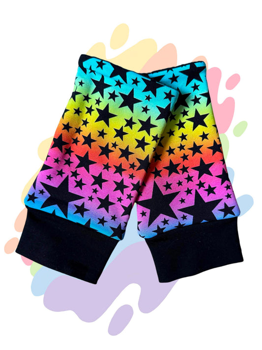 Rainbow stars fingerless gloves  (Size Medium)