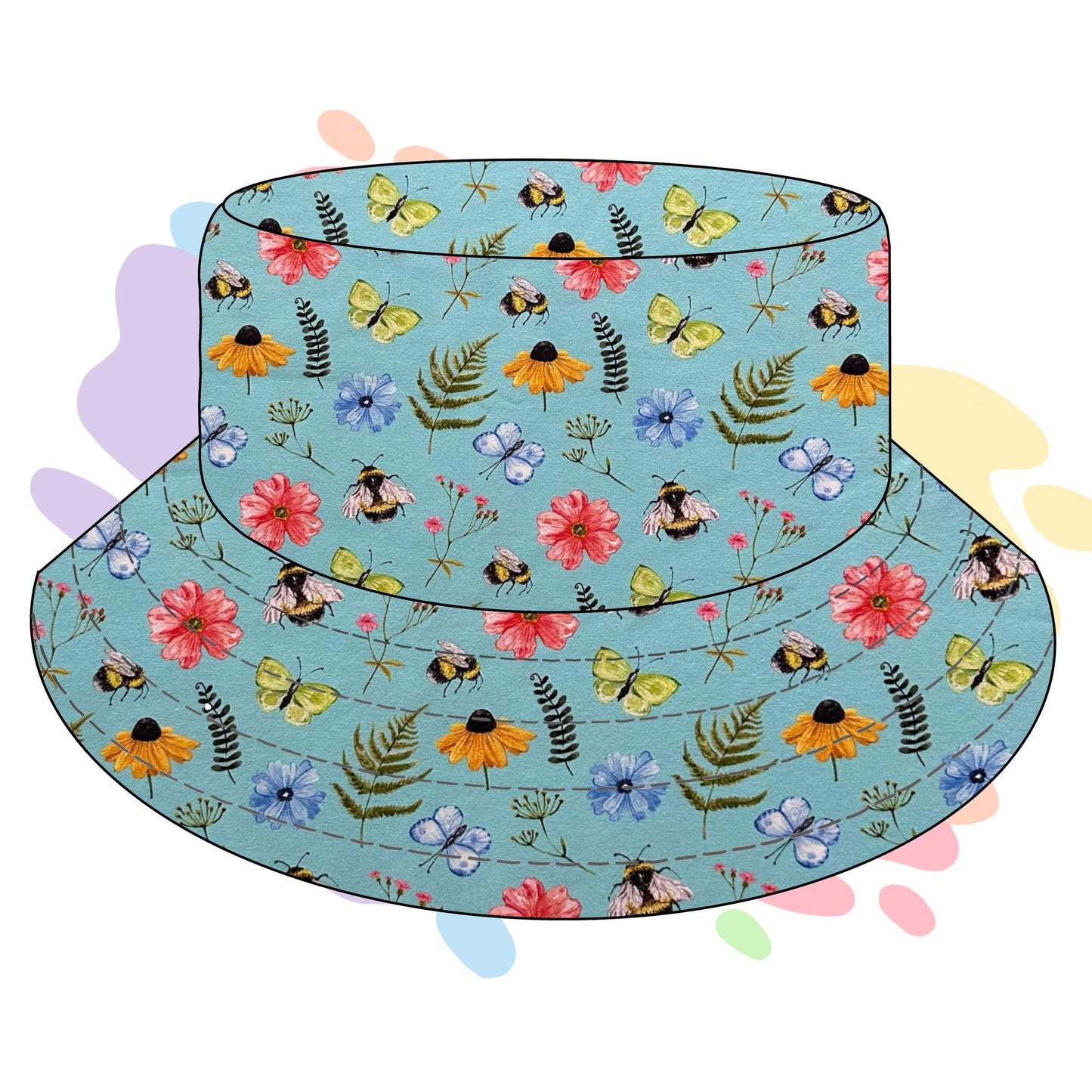 Floral bees - Reversable bucket hat